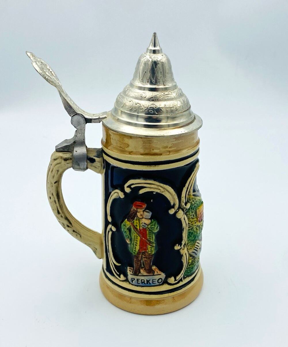 German Heidelberg Lidded Beer Stein Decorative Collectible Perkeo Scene